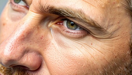 Close-up of a mans face showing detail and texture.