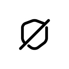 Disabled Security UI Icon Vector - Shield with Slash for Deactivated Protection and Unsecured Privacy Symbol