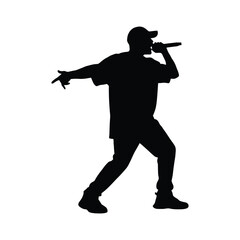 Silhouette of a rapper performing with a microphone