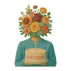Fototapeta premium PNG Surreal floral birthday celebration.