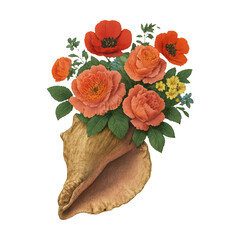Fototapeta premium PNG Vibrant floral arrangement in shell