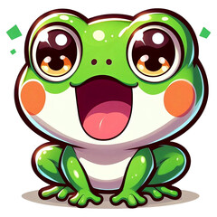 The frog had big eyes, its mouth agape in surprise, and a sparkle around it. It looked excited and adorable