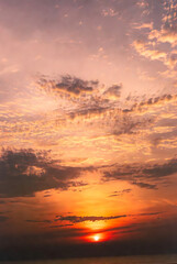 Beautiful pastel evening sunset. Colourful sunset in gradient sky. Romantic evening sky panorama