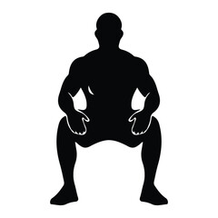 Fototapeta premium Muscular man in squat position black silhouette vector