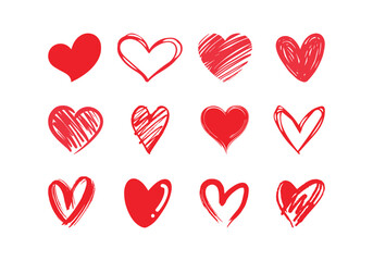 Hand-drawn Valentine Doodle heart series vector set,
with Love Symbols and Decorative Design Elements