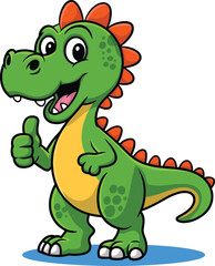 Fototapeta premium Cartoon dinosaur giving thumbs up on white background