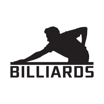 Silhouette of a billiards player aiming a shot on a table