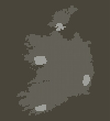 Obraz premium Ireland Grey and White Dotted Map on Brown for Pharmaceutical and Life Science Tech. Map of Ireland dotted style.