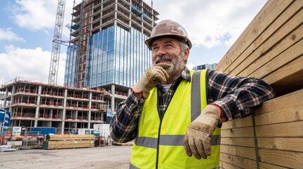Experienced construction worker taking a break on a building site