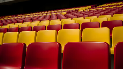 Obraz premium Vibrant Red and Yellow Theater Seating in Auditorium