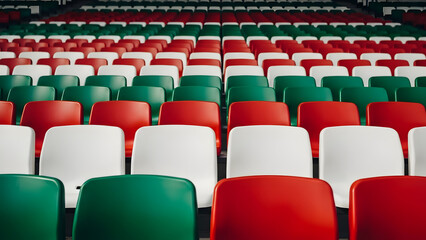Fototapeta premium Colorful Stadium Seats in Red, Green, and White