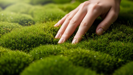 Close-up of Hand Touching Lush Green Grass