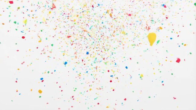 Colorful confetti falling against a white background. Perfect for celebrations, parties, and festive events, adding joy and excitement to any occasion