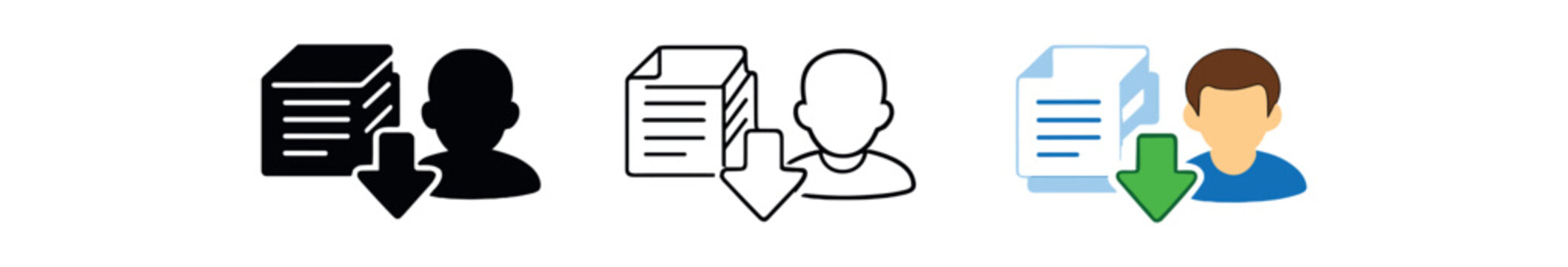 digital identity tiny document stack and avatar head data portability download set