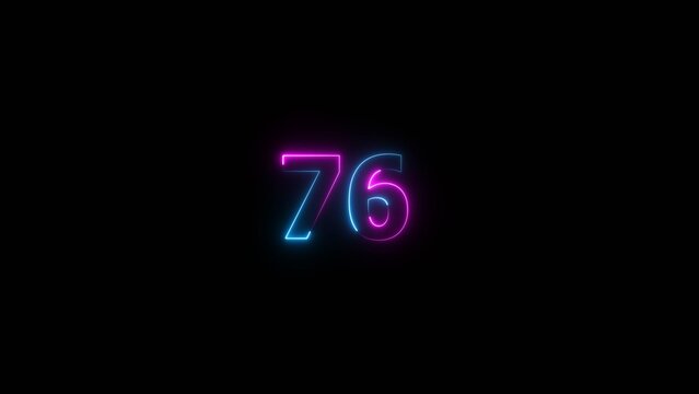 Glowing neon number 76 illustration . 76 number neon text black background illustration.