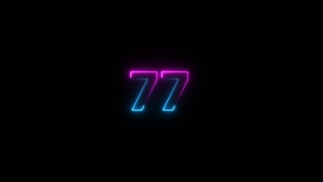 Glowing neon number 77 illustration . 77 number neon text black background illustration.