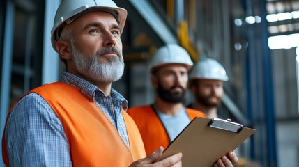 Experienced foreman supervising team on industrial site