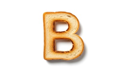 Creative representation of alphabet letter b made from toasted bread slice isolated on white background