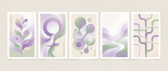 Fototapeta premium Elegant collection of abstract art pieces featuring harmonious colors and flowing shapes inspired by nature