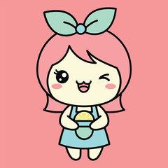 Obraz premium Cute cartoon girl with a lemon holding a basket and smiling smile