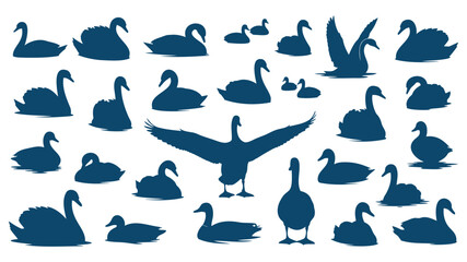 Fototapeta premium blue swan and duck silhouettes on white