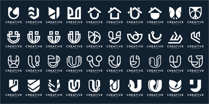Set of Modern Letter U Logo Design Collection for Business Identity. Creative icons Isolated on black background.
