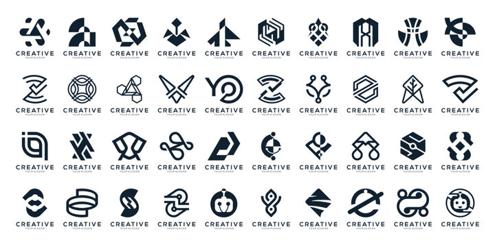 Set of letter marks and monogram logo collection for versatile business and branding. Geometric abstract icon vector isolated on white background. 