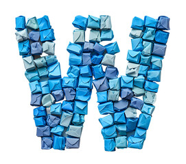 English Alphabet W made of sky vlue colored squares on white background High quality image