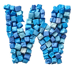English Alphabet W made of sky vlue colored squares on white background High quality image