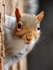 Obraz premium Curious Squirrel Perched on Tree Branch - Wildlife Portrait in Natural Forest Habitat, Detailed Close-Up