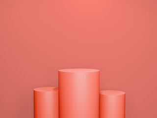 Fototapeta premium Coral Abstract Podium with Three Cylindrical Columns