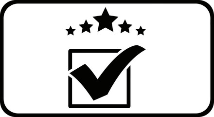 A graphic illustration of a five-star rating with a checkmark