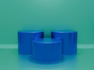 Blue Triple Podium Arrangement on Teal Minimal Background
