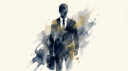 Artistic Watercolor Silhouette of a Professional Businessman with Briefcase: Minimalist Painting for Career Success and Creative Leadership