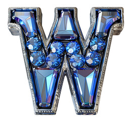 English Alphabet W made of sky vlue colored squares on white background High quality image