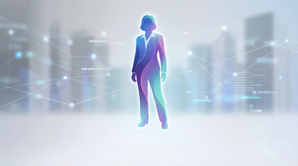 Futuristic Businesswoman Silhouette with Digital Network Glow: Empowering AI Leadership and Global Connectivity Concept for Modern Tech Branding