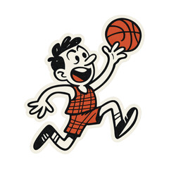 PNG Retro cartoon basketball player illustration.