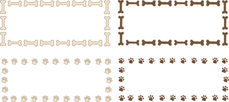 Cute bones and paw prints on white background frames for pet related text messages