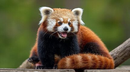 Fototapeta premium red panda eating bamboo