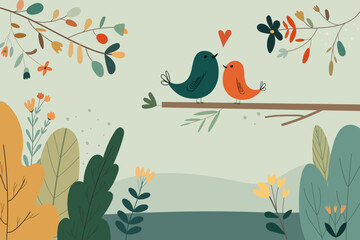 Vector invitation with birds and flowers