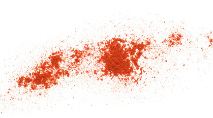 Red chili pepper powder isolated on white, top view