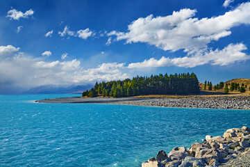 Lake Pukaki and Southern Alps in New Zealand