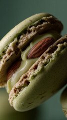 Green Pistachio Macaron with Almond Filling Close Up