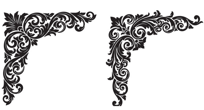 Classic vintage baroque floral corner ornament set for decorative frame and border