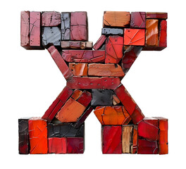 English Alphabet X made of orange and Red colored squares on white background High quality image