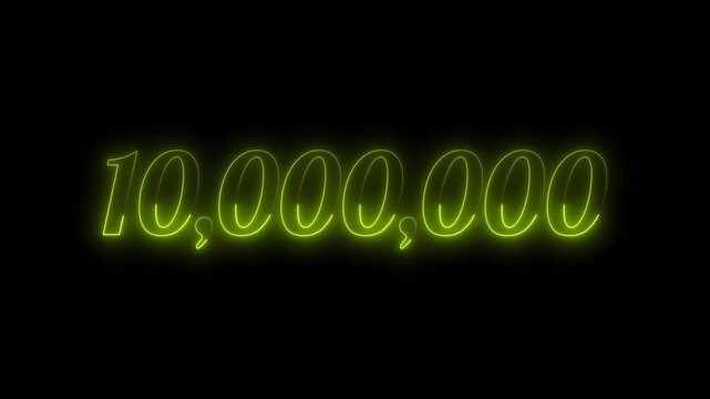 Number 10,000,000 Text Animation with Transparent Background, Glowing Outline Numeric Typography, Number ten million Animation in 4K.