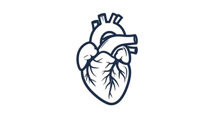 Line drawing of a stylized human heart, anatomical depiction with veins and arteries