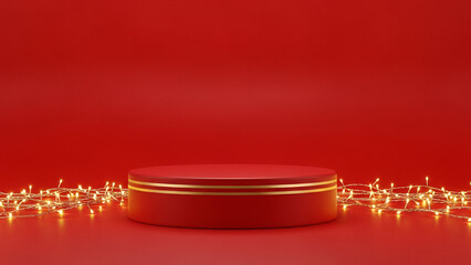 Elegant red cylinder with golden lights