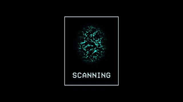 Futuristic digital fingerprint security scan loop featuring biometric identity check and blinking border on black background 4K UHD