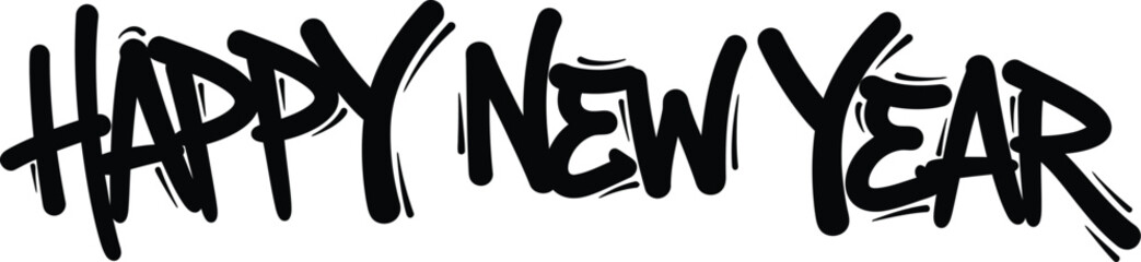 A black graffiti style Happy New Year 2026 sign on a white background